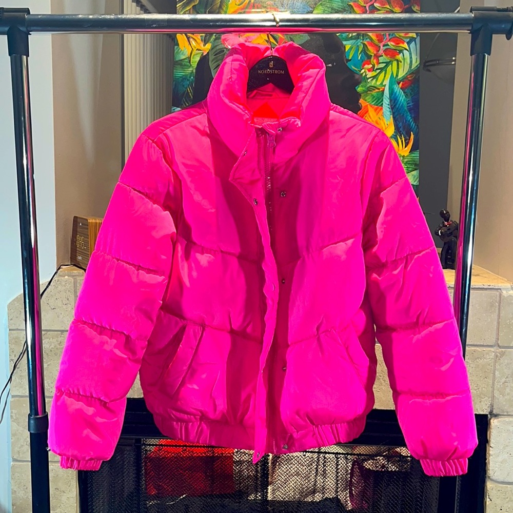 Pink puffer coat